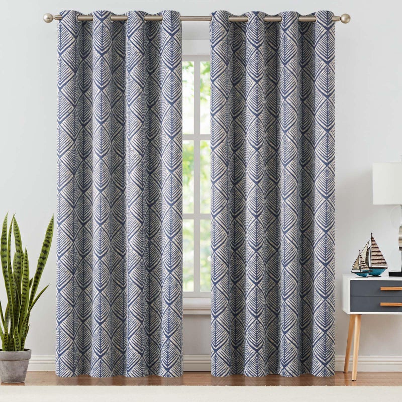 jinchan 80% Blackout Curtains for Living Room, Geometric Patterns Drapes for Bedroom, Window Treatments for Room Darkening, Grommet Top Thermal Insulated Curtains 84 inch Length 2 Panels Set, Blue - Image 2